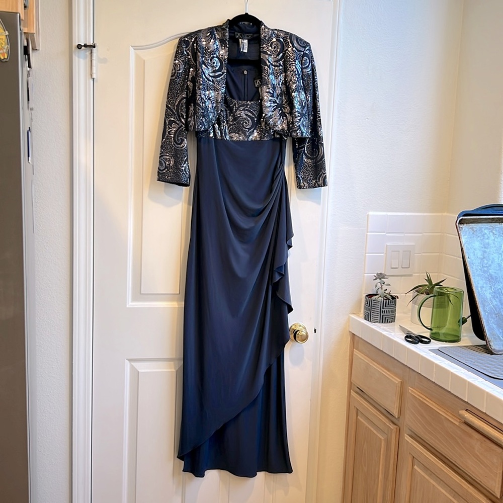 2 Piece Blue Evening Gown With Matching Dress Jacket
